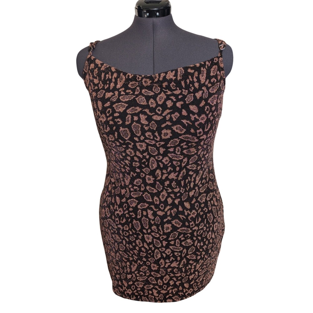 Rose Gold Metallic Leopard Bodycon Mini Dress L-XL